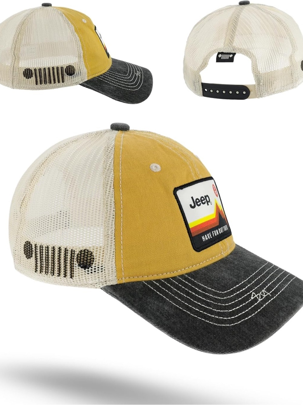 Jeep “Have Fun Out There.” Patch Garment Washed Trucker Hat- Yellow/Grey- NWT - Picture 2 of 3